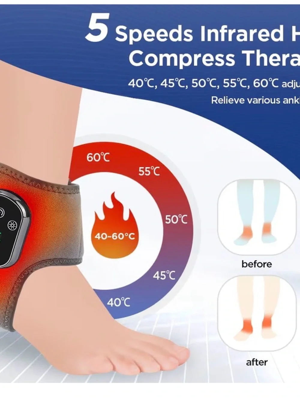 Gray Heated Ankle Wrap with Display - Pain Relief Wearable